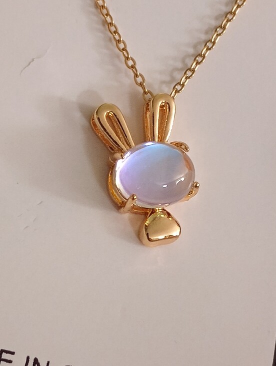 Fashion Jewelry Jewelry - Fashion Jewelry Gold Bunny Necklace with Opalescent Blue Stone